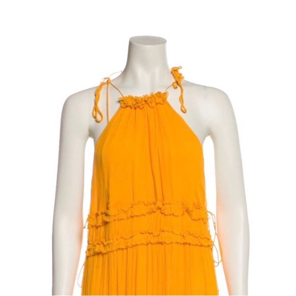 Zimmermann Marigold Yellow 100% Silk Tent Midi Summer Dress Halter Ruffle Large - Picture 4 of 8